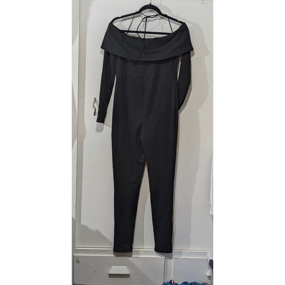 Black Ribbed Jumpsuit PrettyLittleThing sz. 10 - Picture 2 of 8